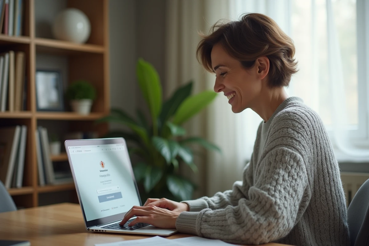 Femme connectée au portail Arena Amiens depuis son domicile sur ordinateur portable