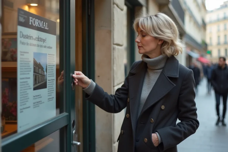 Femme française regardant des annonces immobilières dans Paris