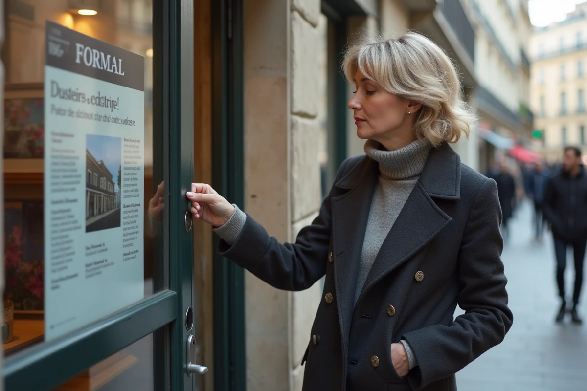 Femme française regardant des annonces immobilières dans Paris